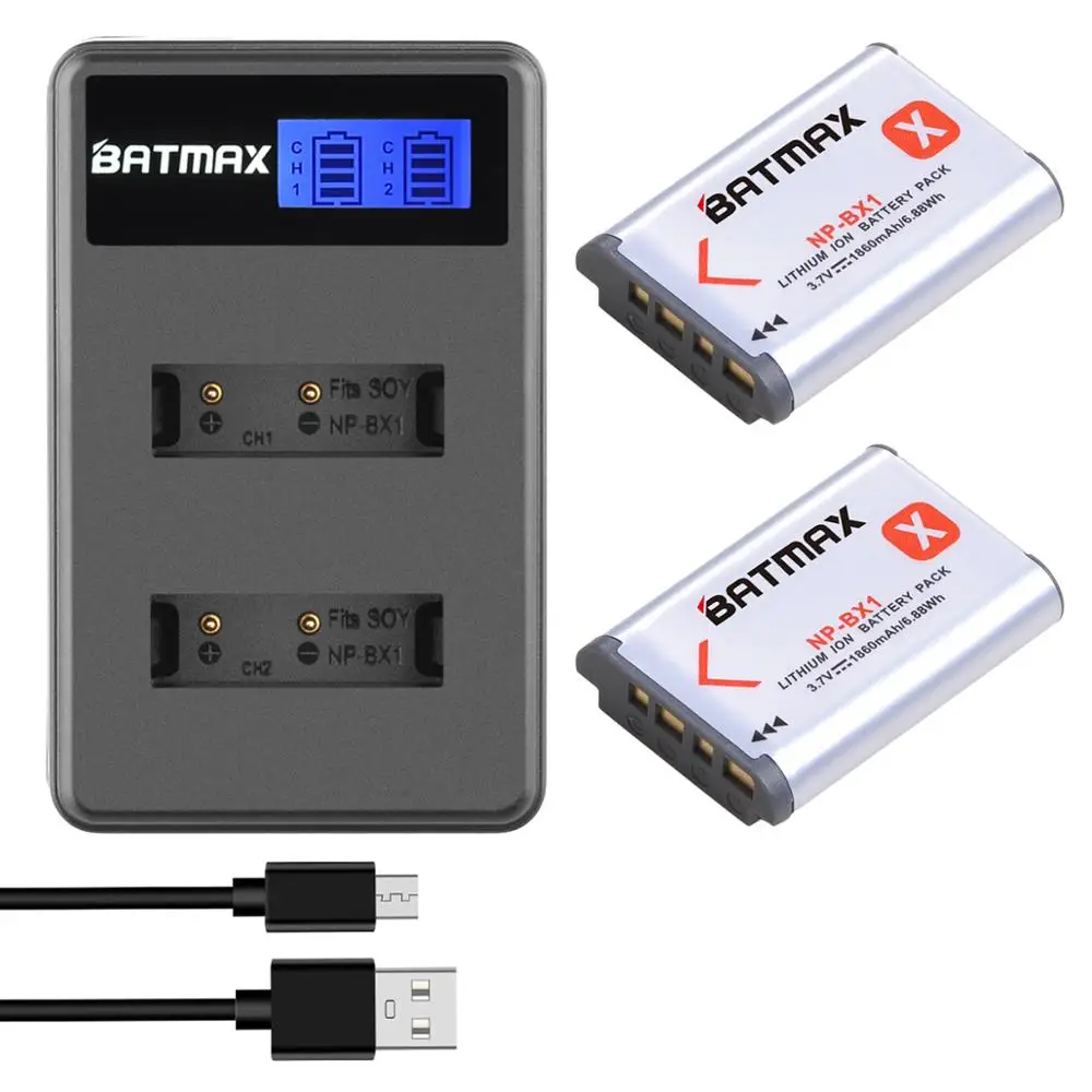 

2 шт., батарея 1860 мАч NP BX1 NP-BX1 + зарядное устройство USB с ЖК-дисплеем для Sony DSC-RX100 X3000 IV HX300 WX300 HDR-AS15 X3000R MV1 AS30V