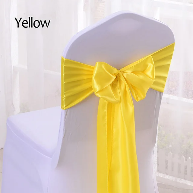 1pc Satin Chair Sash Bow Ties Bands For Hotel Banquet Wedding Party Decoration Red/Blue/Yellow Multi Color 16*275cm Yellow