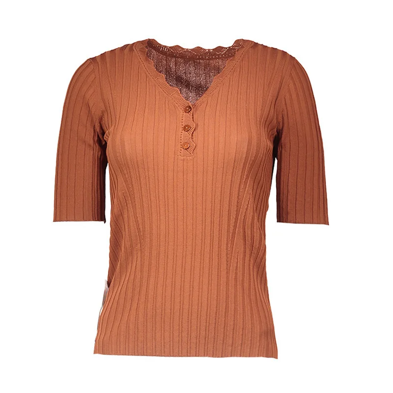 

Women Solid Sweater V-Neck Button New Design Fashion Base Knitted Bottoming Shirt Autumn Spring Multicolor Sweaters