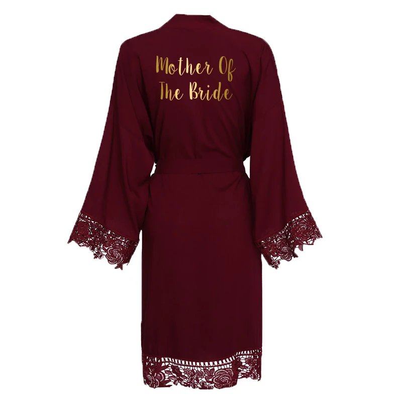 burgund mother bride Owiter зеленое однотонное хлопковое кимоно для невесты и подружки невесты с кружевной отделкой женский свадебный халат белый халат для сна - Цвет: burgund mother bride