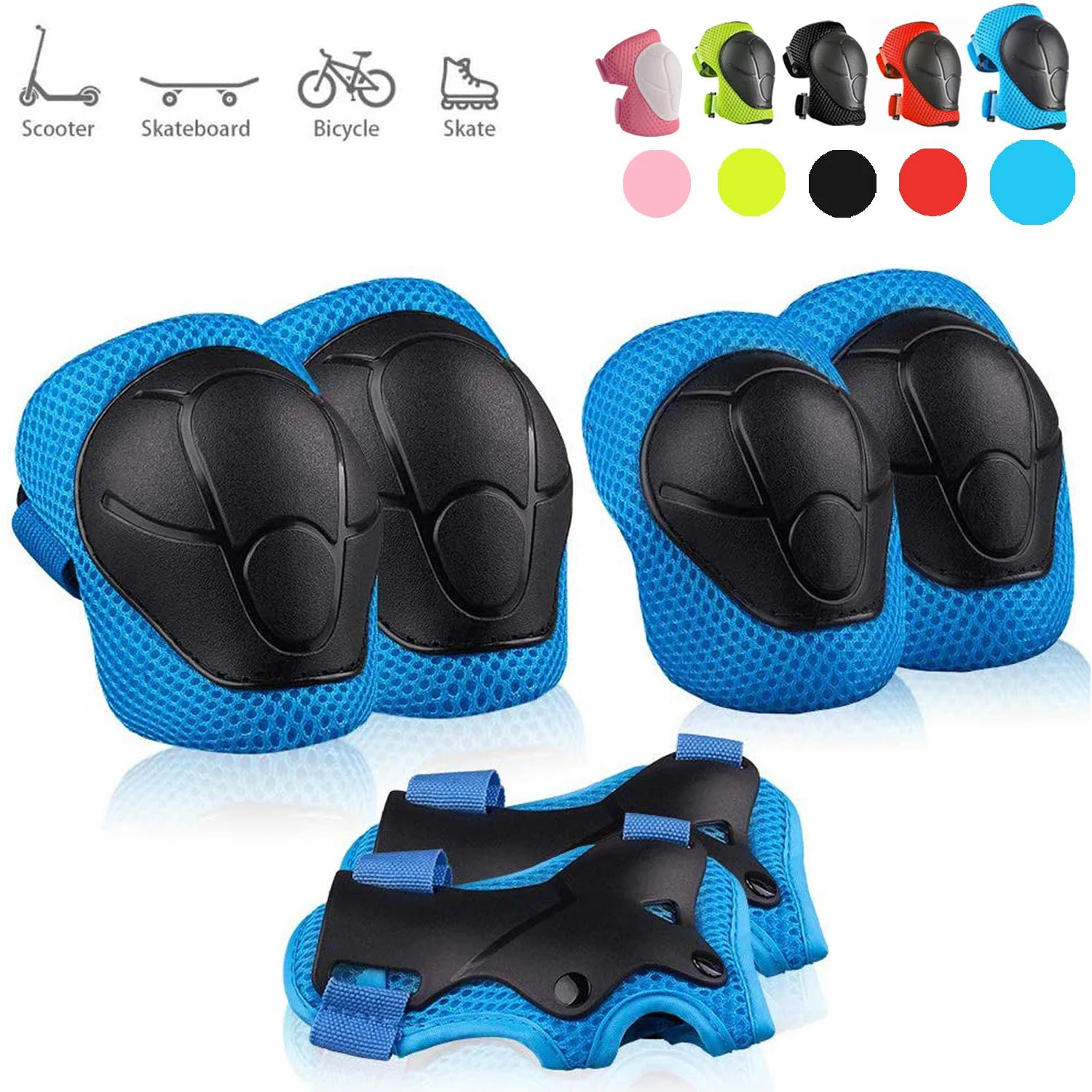 Skybulls 6 Pcs Knee Pads Skating Elbow Anti Shock Skateboarding Adult