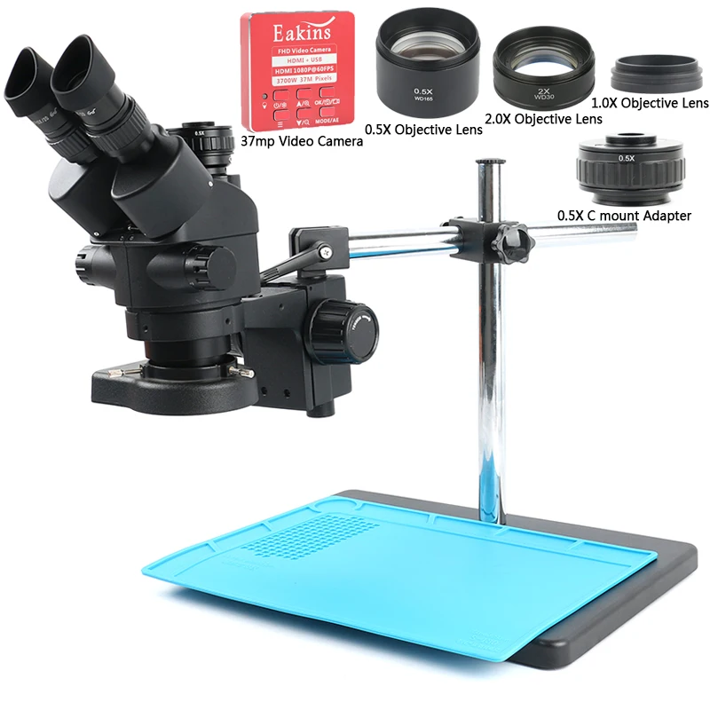 

2019 3.5X-90X Simul-Focal Stereo Microscope HDMI USB 1080P 37MP Video Camera Trinocular Microscope Set For PCB Soldering Repair