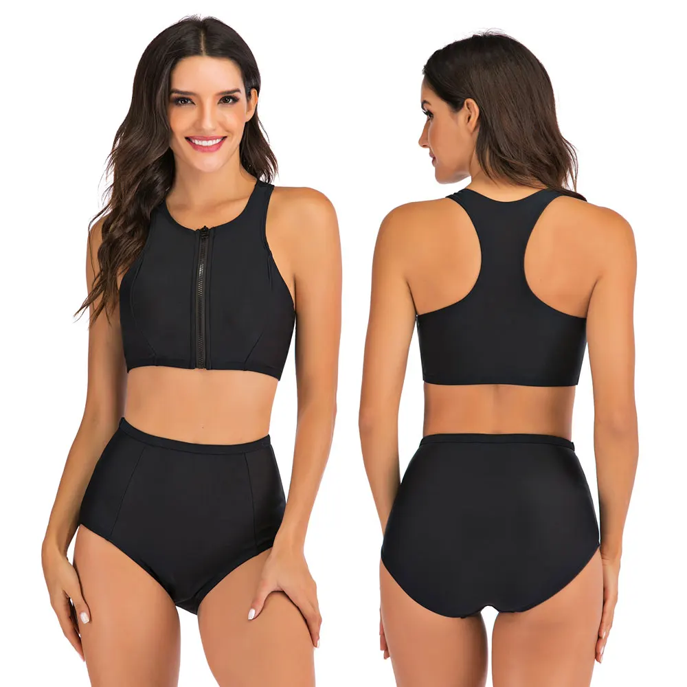 Womens Zip Front High Cut High Waist Bikini Set Racerback Sport Two Piece  Swimsuits Bathing Suit Tummy Control Swimwear - Two-piece Suits - AliExpress