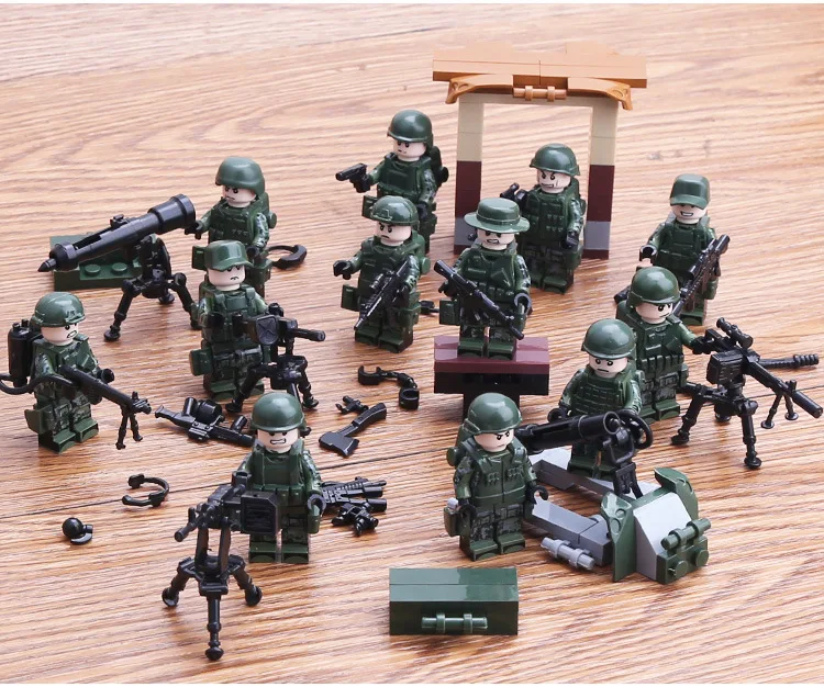  1 Set WW2 Camo Assembled Building Blocks Dolls Military Soldier Weapons City Bricks Building Block 