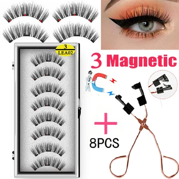 LEKOFO 8PCS 3 Magnets Magnetic Eyelashes Handmade Artificial 3D Faux Cils Magnetic Natural False Mink lashes with Tweezers tanie i dobre opinie CN (pochodzenie) Jedna jednostka magnetic eyelashes Reusable of 3d mink lashe 3d lashes mink eyelashes real 3d mink lashes