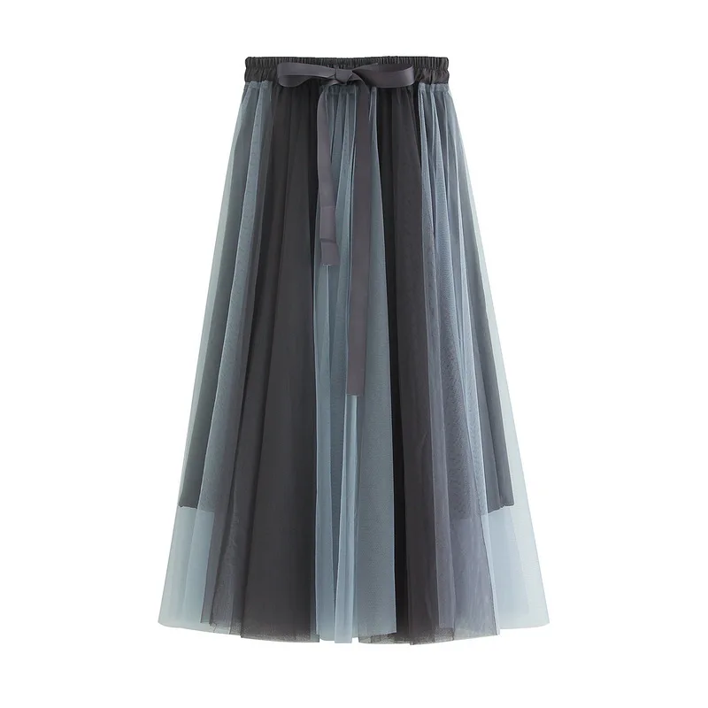 

Women's Stitching Gauze Skirt Skirt 2020 Autumn And Winter New Mid-Length A-line Gauze Skirt Long Skirt Fashionable Loose Skirt