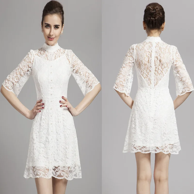 

Lace Dress South Korea Dongdaemun from the Stars You Hyun Celebrity Style White Elasticity Lace Elegant Dress