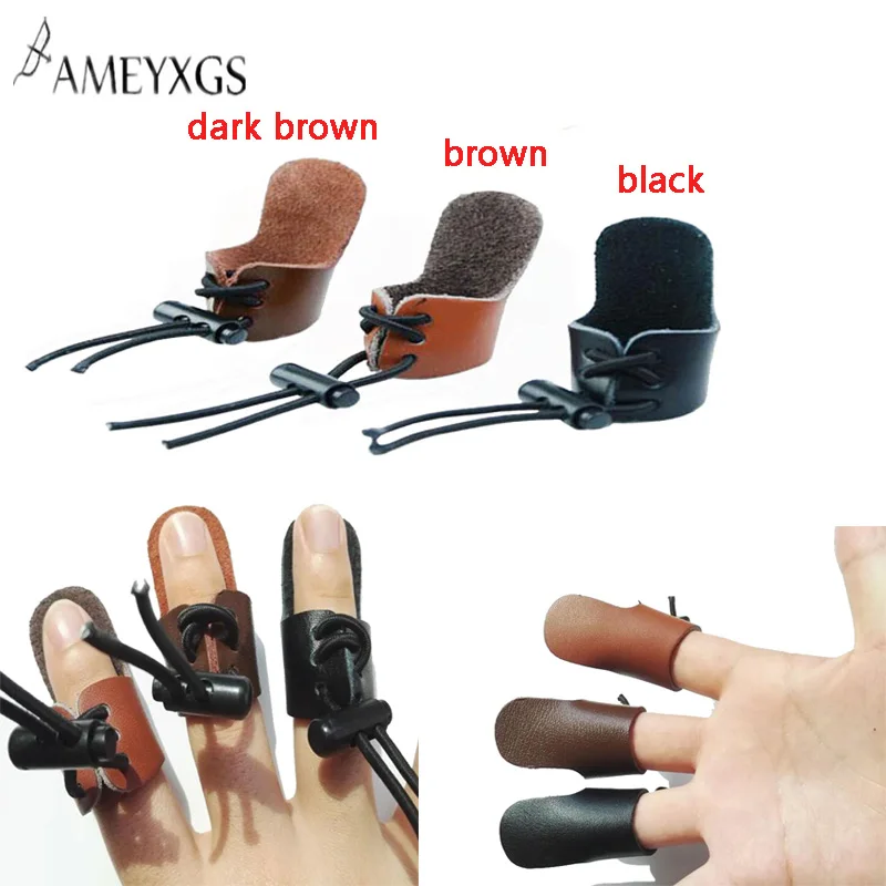 Leather Archery Finger Guard Protection Pad Glove Tab Bow Shooting Protector ZB