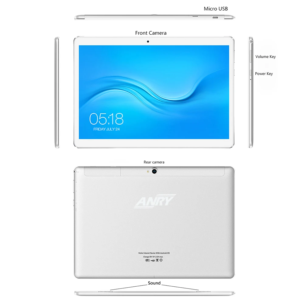 ANRY 4G LTE 10.1 Inch Android Tablet PC Deca Core Processor Android 9.0 8GB RAM 128GB Storage 1920x1200 IPS Dual Sim Phone Call