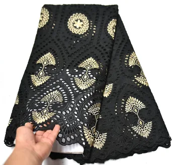 

Black African Swiss Voile Lace In Switzerland Dress Nigerian 100% Cotton Tulle Lace Fabric With Stones For Garments Sew FV-214