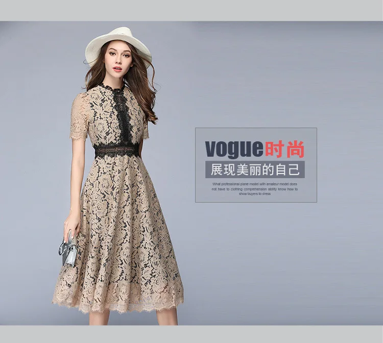 Summer AliExpress Hot Selling WOMEN'S Dress Europe And America Fashion Lace Crochet Hollow out Slim Fit A- line Dress