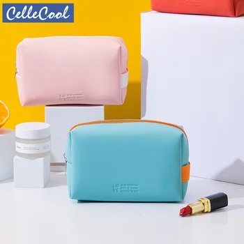 

CelleCOOL Travel Women Cosmetic Bag Waterproof Pu Cute Candy Colors Woman Makeup Bags Portable Toiletry Storage Bag Organizer Bo