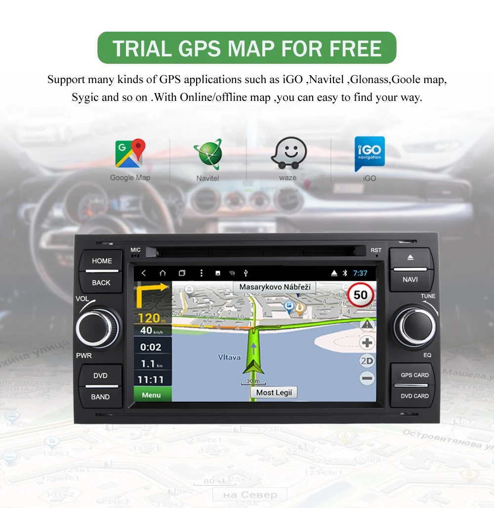 Sale Bonroad 7" 2DIN Android 9.0 Car Video Player GPS Navigation for Focus Galaxy S-Max Fusion Fiesta Car Multimedia Player RAM4G 8