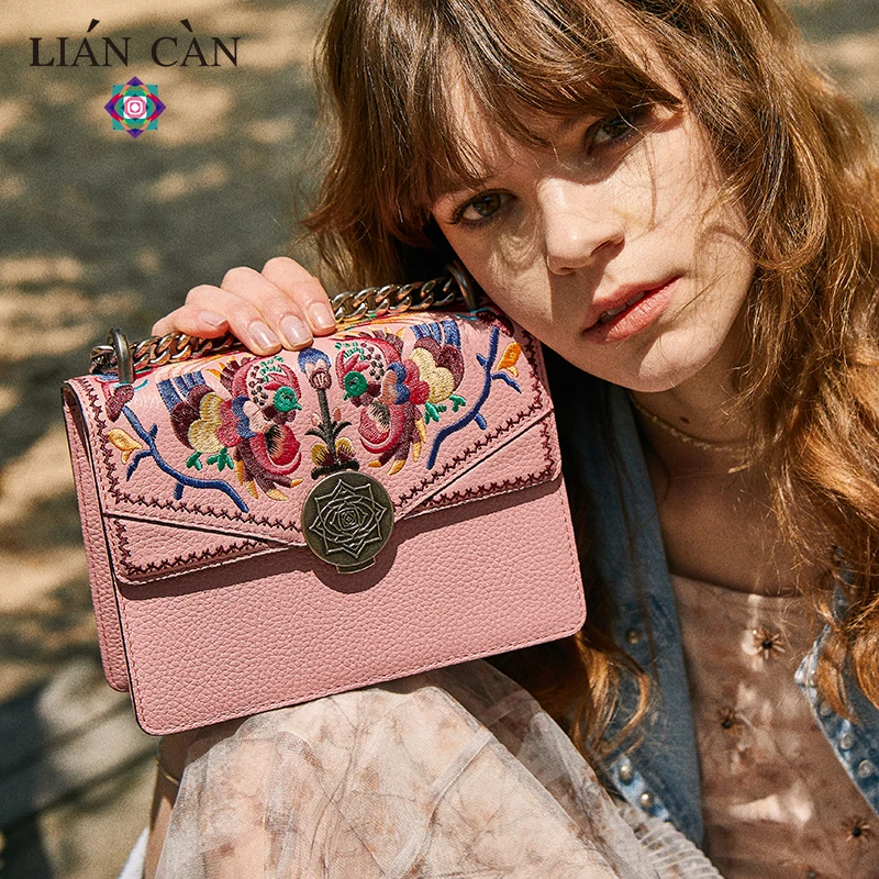 LIAN CAN натуральная кожа вышивка сумки через плечо Национальный стиль сумка на