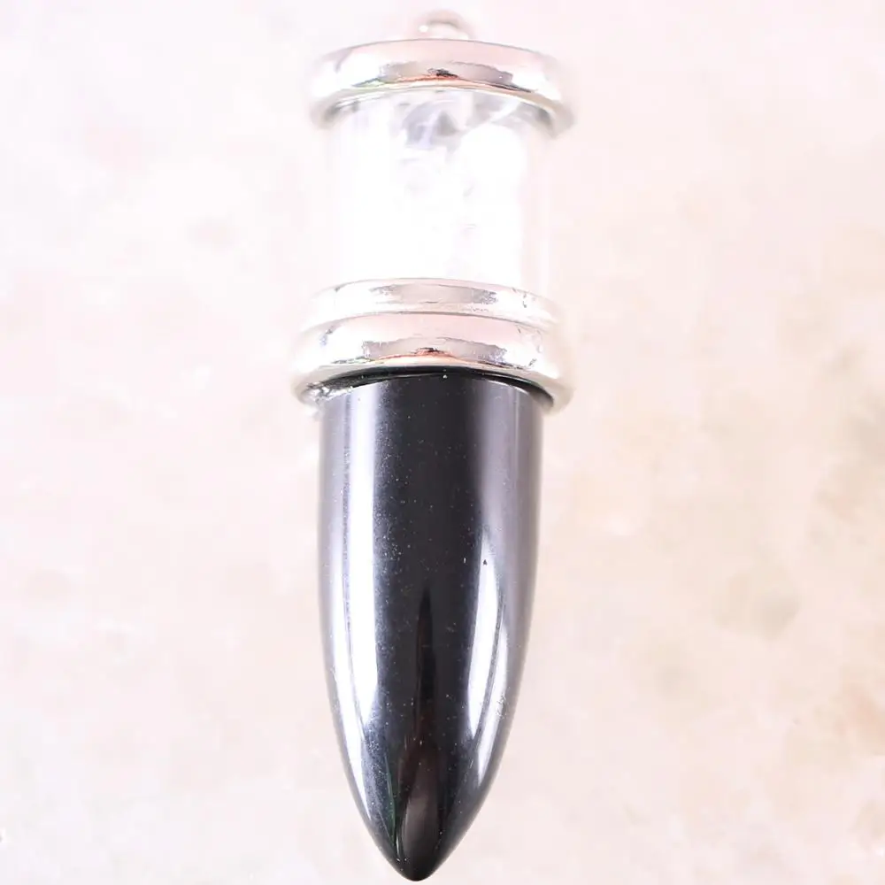 Кулон в форме пули натуральный черный оникс белый кристалл бусины ожерелье