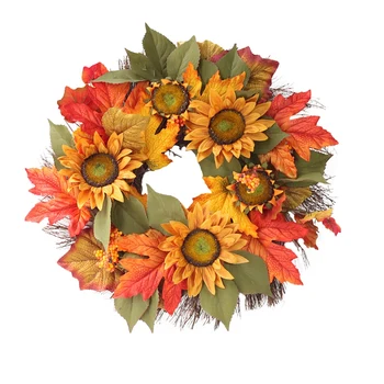 

Artificial Sunflower Wreath 15.8 Inch for Front Door Decoration Fall Freath Farmhouse Indoor Outdoor Window Home Decor