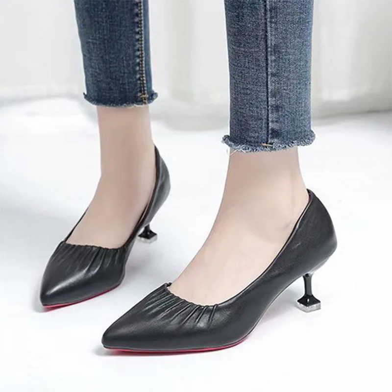 

High Heels Dress Shoes Basic Pumps Woman Ol Work Shoes Female basic Slip on Thin heels Pointed toe Shoes Boat shoes 76N97