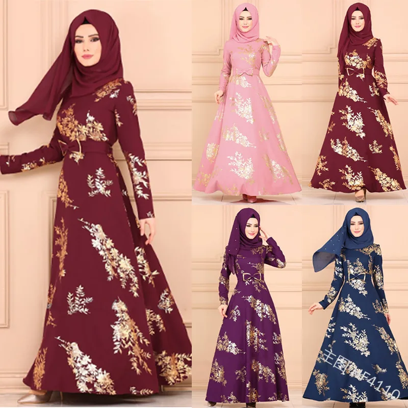 Принт в мусульманском стиле Абаи бантом длинное платье Высокая Талия Vestidos