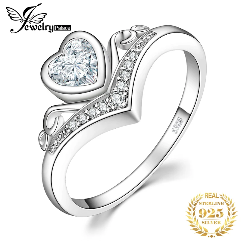 JewelryPalace сердце Princess Crown набор канала 0.8ct кубического циркония Юбилей обещание Свадебные Обручение кольцо стерлингового серебра 925