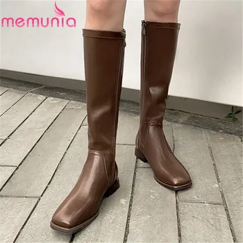 

MEMUNIA 2020 new arrive knee high boots women vintage square toe zip Knight boots square heel fashion casual shoes woman