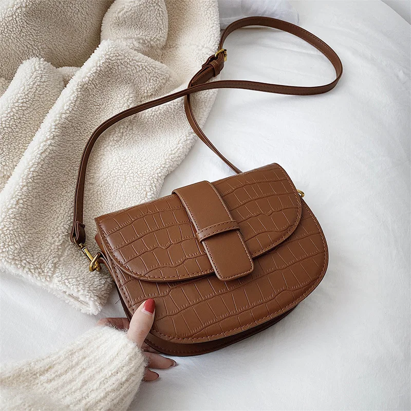 

Online Celebrity Bag Textured Shoulder Women's 2020 Autumn And Winter New Style Fashion Black Saddle Bag Korean-style Retro Shou