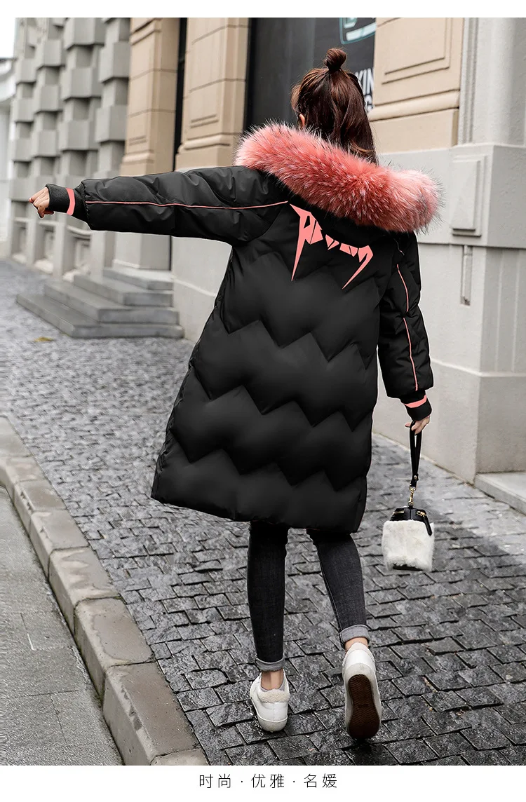 

Down Feather Cotton-padded Clothes Women's Mid-length 2018 New Style Winter Korean-style Loose-Fit Large Fur Collar Cotton Coat