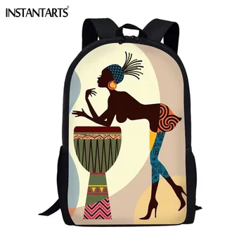 

INSTANTARTS Africa Symbols Cartoon School Bags Large Shoulder Backpacks Fashion African Lady Girls Schoolbags Rucksack Mochilas