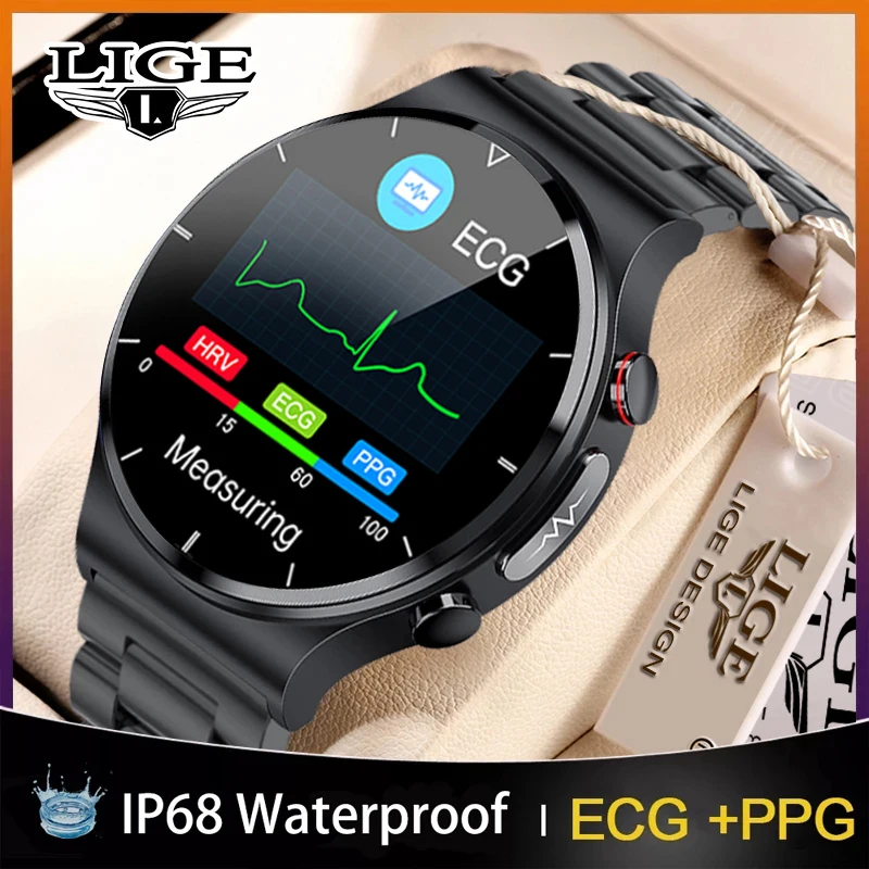 Смарт-часы LIGE ECG + PPG мужские с функцией измерения температуры и артериального