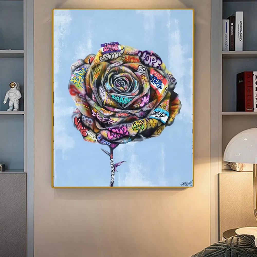 Graffiti Art Big Rose Floral Canvas Painting Modern Wall Decor Posters Prints Pictures for Living Room Home Cuadros | Дом и сад