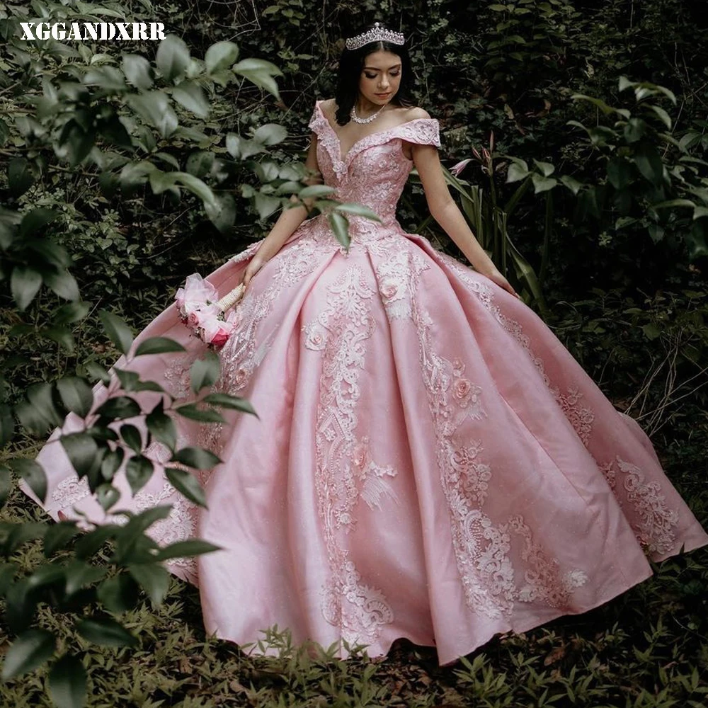 

Gorgeous Ball Gown Quinceanera Dress 2022 Satin Appliques Beating Long Skirt Pink Sleeveless Sweet 15 16 Birthday Sweep Train