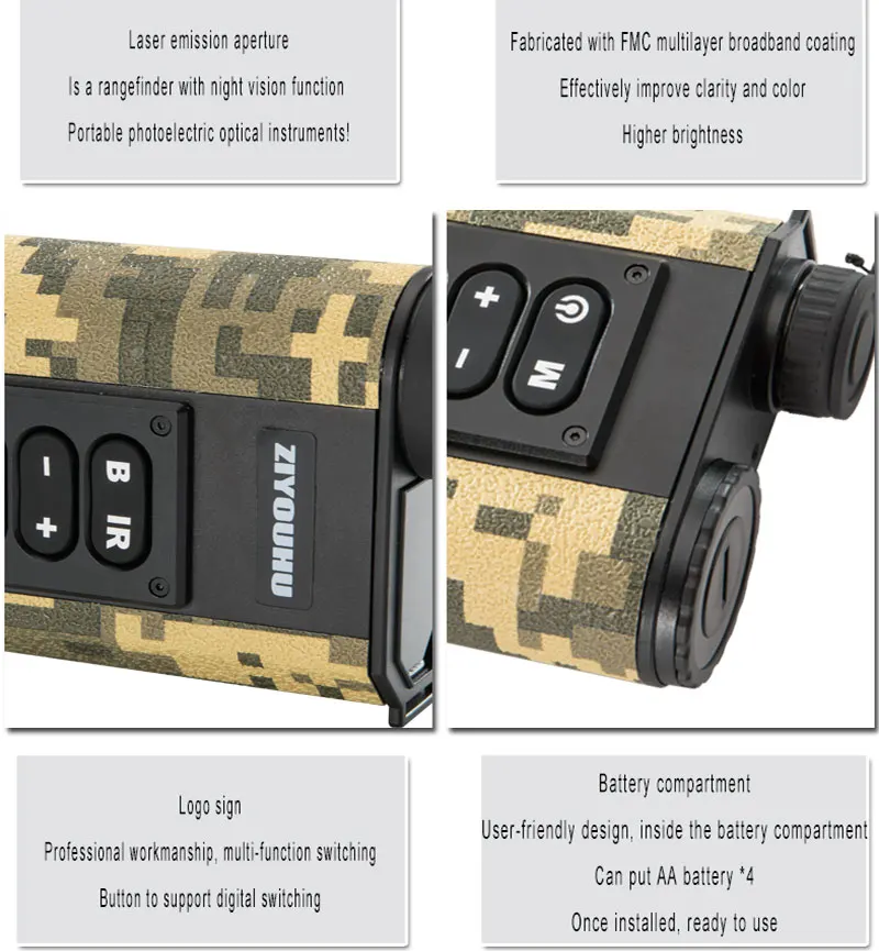 Dia e Noite Ziyouhu Multifuction Laser Variando Visão Noturna Range Finder 500m Distância Measurer Caça Tático Escopos 15 Ziyouhu multifuction laser variando visão noturna laser
