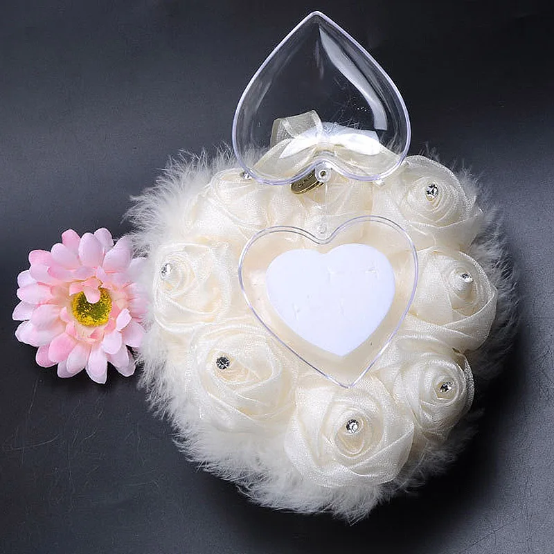 Атласная Подушка для кольца, свадебные украшения, шикарные цветы в форме сердца, подарок на день Святого Валентина, подушка для украшения свадебного кольца, коврик