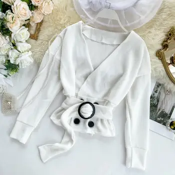 

Women Sweaters And Cardigans Female Sexy V Neck Sweater Cardigans Tie Waist Knitted Tunics Knitwear Jumper