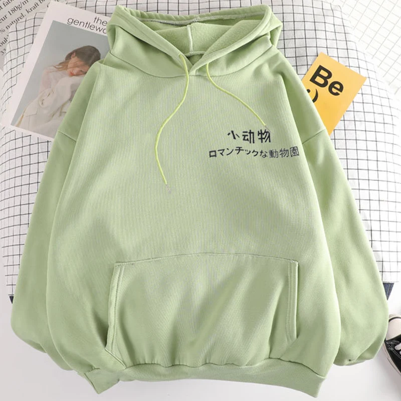 

YLDSGS The Text Print Plus Velvet Hoodies Women Harajuku Cartoon Loose Casual Hoodie Vintage 5 Color Sweatshirt With Hat
