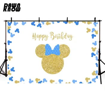 

DAWNKNOW Cartoon Golden Mickey Photography Background Birthday Party Photocall Photo Shoot Backdrop Baby Customize lv2557