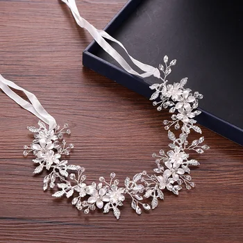 

Trendy Silver color Flower Pearl Crystal Hair Vine Wedding Headband Handmade Hair Jewelry Bridal Tiara Wedding Hair Accessories