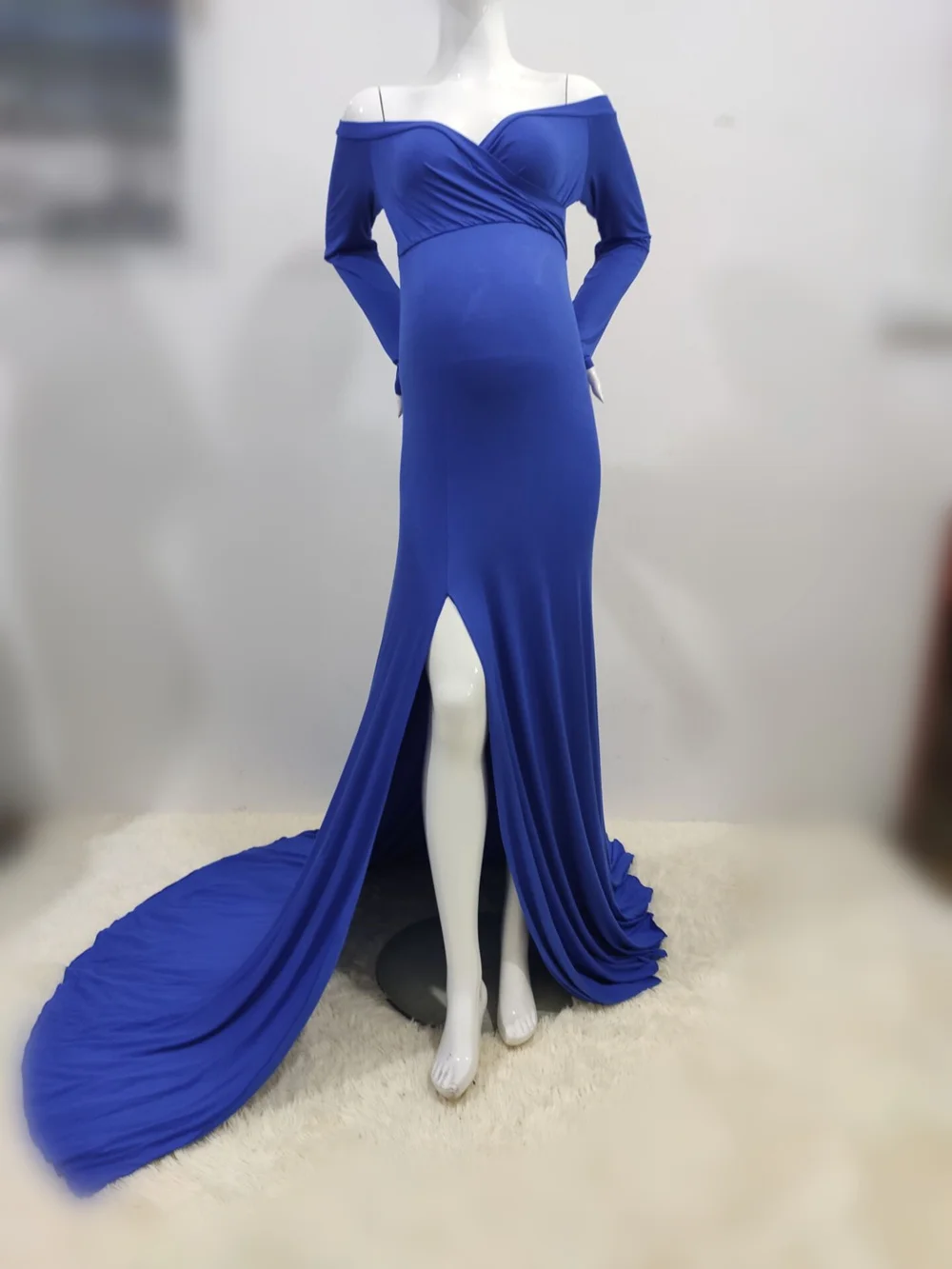 Sexy Shoulderless Maternity Dresses For Photo Shoot Maxi Gown Split Side Women Pregnant Photography Props Long Pregnancy Dress (17)