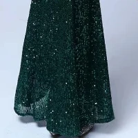 Зеленый Skyyue Evening Dress High Split Women Party Dress HQ001 Plus Size Robe De Soiree New Long Sleeved Gold Sequins Formal Gown - Цвет: Зеленый