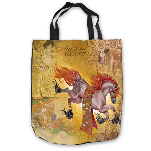 Tote Bags Пользовательские холст Gustav_Klimt_(1) сумка сумки повседневная хозяйственная сумка пляжные сумки Складная 180911-02-15 - Цвет: Tote Bags