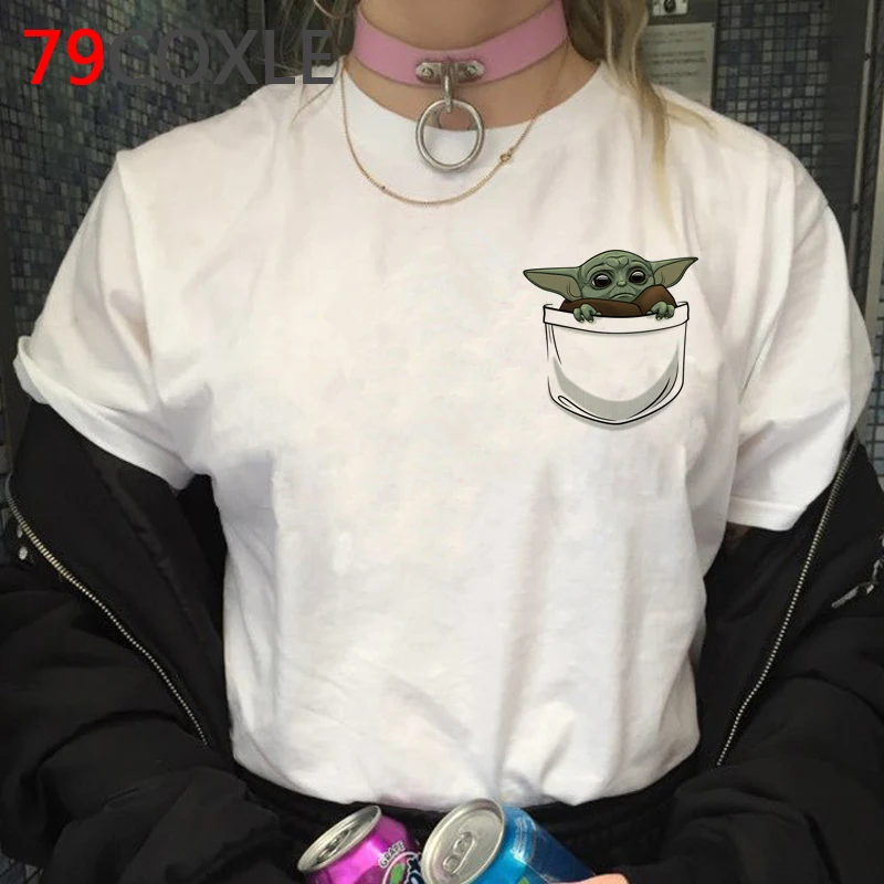 Детская футболка Yoda мандалорианская Kawaii Harajuku с принтом женская Ullzang Star Wars модная