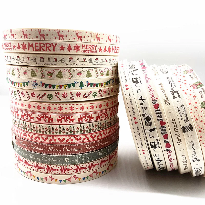Christmas Pattern Cotton Ribbon 5yds 15mm Handmade Design Printed Ribbons for Wedding Christmas Decoration DIY Sewing Fabric ribbon decoration,ribbon supplies,sewing ribbon,christmas ribbon,cotton ribbon