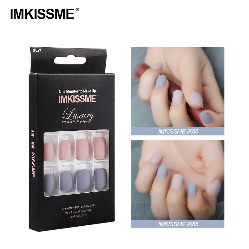 

IMKISSME Two-Color Fake Nails Art Tip Press on Nails with Glue Designs Full Artificial Cover IK66