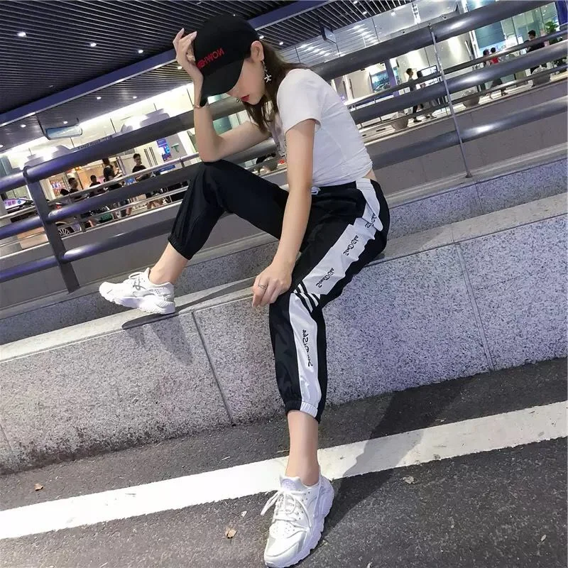 Women's High Waist Baggy Sweatpant Black Joggers Hip Hop Harem Pants for Women Striped Loose Sport Trousers Y2k Clothes