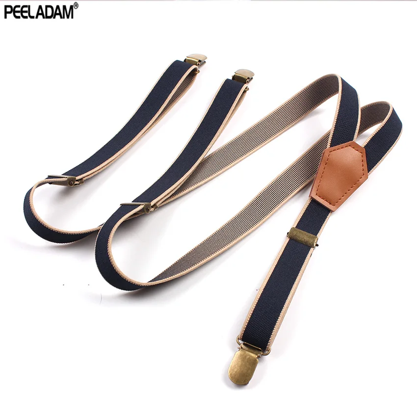 

Fashion Women Suspenders Navy Striped Elastic Force Bronze Clip Accessories Retro Pants braces 3 clips