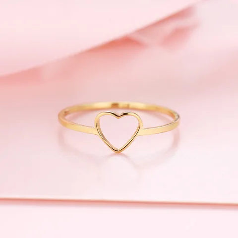 Stainless Steel Luckyoverflow Best Friend New Fashion Gold Color Heart Shaped Wedding Rings for Woman Jewelry Gift R349