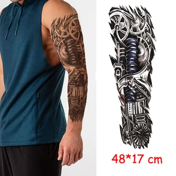 

Waterproof Temporary Tattoo Sticker Sword Clock Full Arm Black Fake Tatto Large Size Flash Tatoo Sleeve Tattoos for Men Women