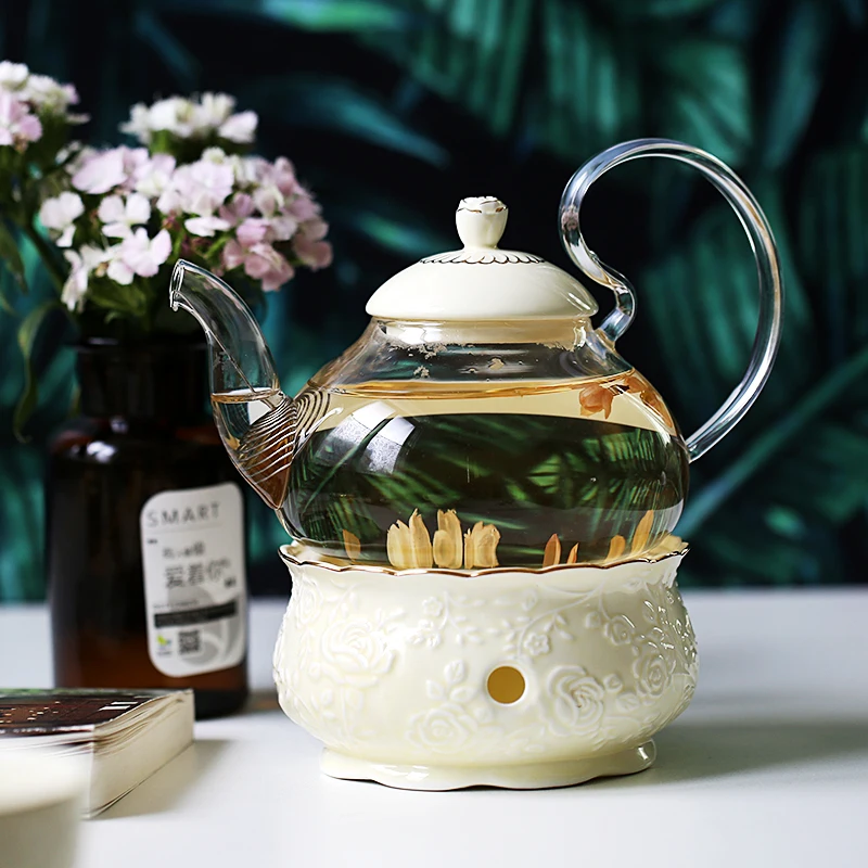 600ML European Bone China Teapot and Warmer Set Japanese Vintage