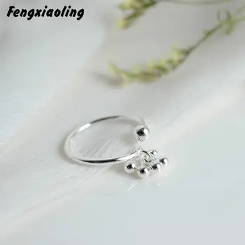 

Fengxiaoling New Fashion 100% 925 Sterling Silver Multiple Beads Pendant Open Rings For Women Simple Fashion Party Jewelry