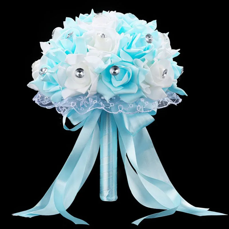 Wedding Bouquets Artificial Rose Flowers Wedding Bouquet Blue and White Bridal Bouquet Accessories Handmade Artificial Flower Rose
