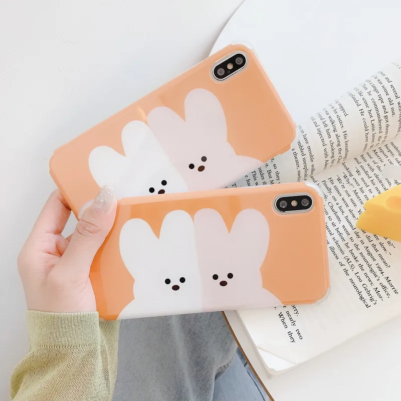 

Cute couple rabbits phone cases For apple iphone XR X XS Max 7 6 6S 8 Plus matte funny cartoon lover case soft silicone cover
